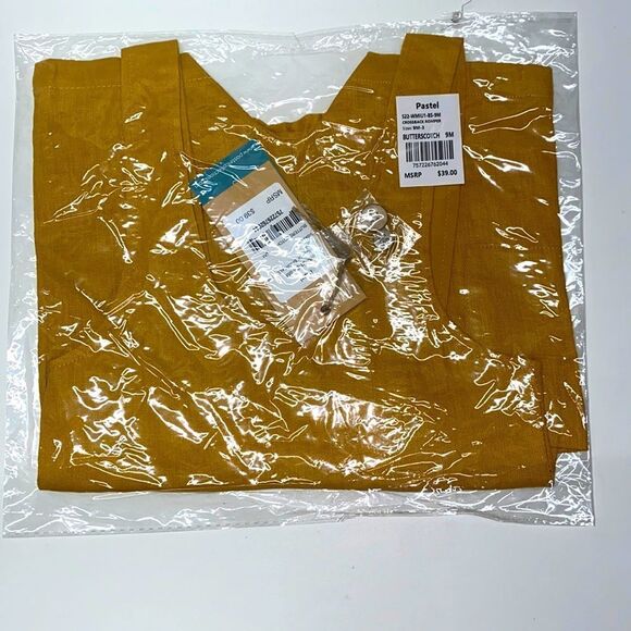 Pastel CRISSBACK SHORTALL WITH POCKET COLOR Butterscotch 100% Linen romper New - Picture 2 of 5